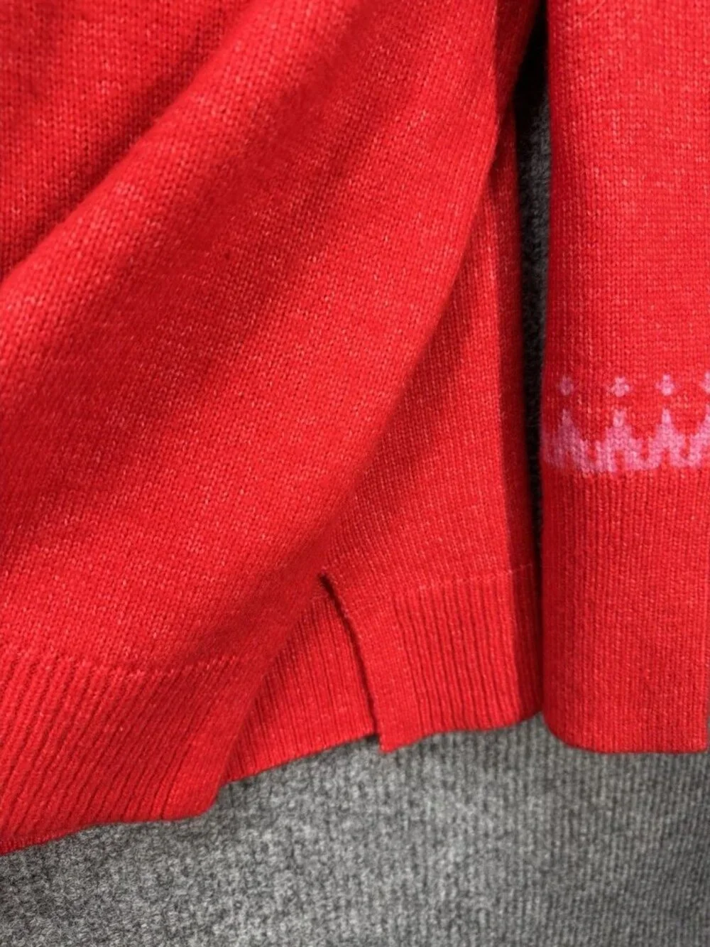 Talbots Fair Isle Sweater Womens 2X Red Pink Wool Blend Crew Neck Side Splits - Picture 4 of 9